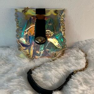 Iridescent Clear Crossbody Bag with Gold Chain